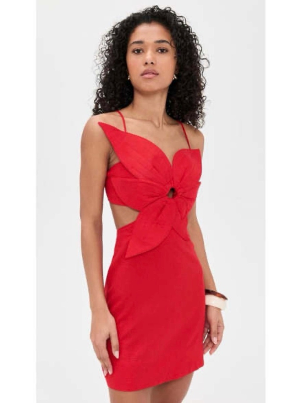 FARM Rio Red Floral Knot Cutout Mini Dress